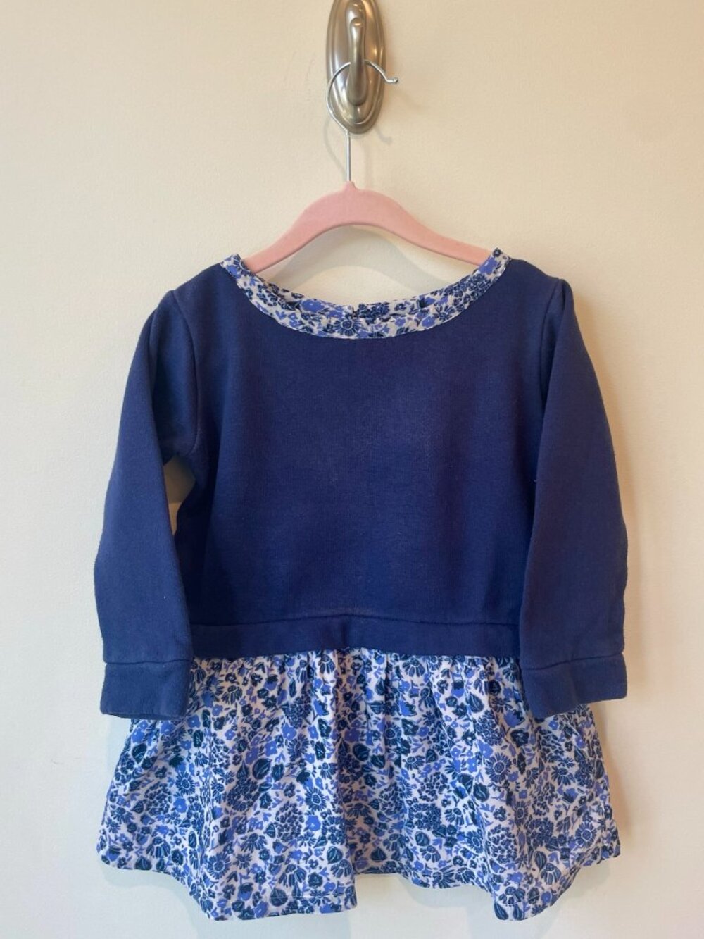 Vineyard Vines Navy Sweatshirt Dress with Floral Skirt - Sz. 2T